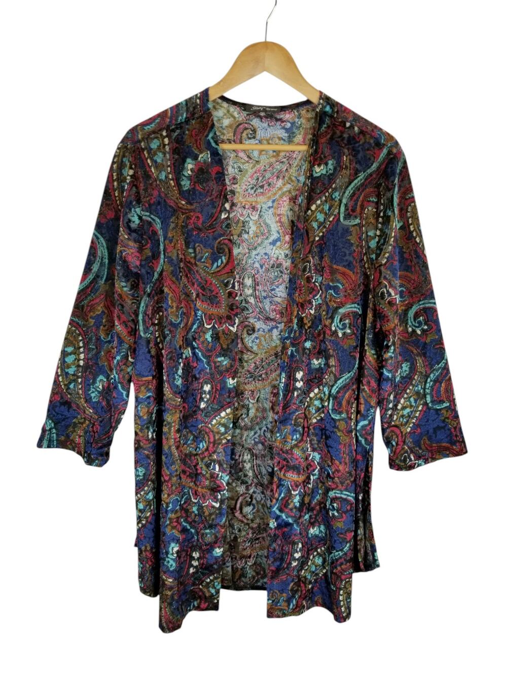 Slinky Brand Velvet Burnout Multicolor Open Front Kimono Top Jacket XL